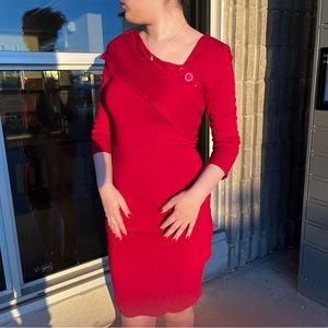 Red Asymmetrical Sweater-Dress